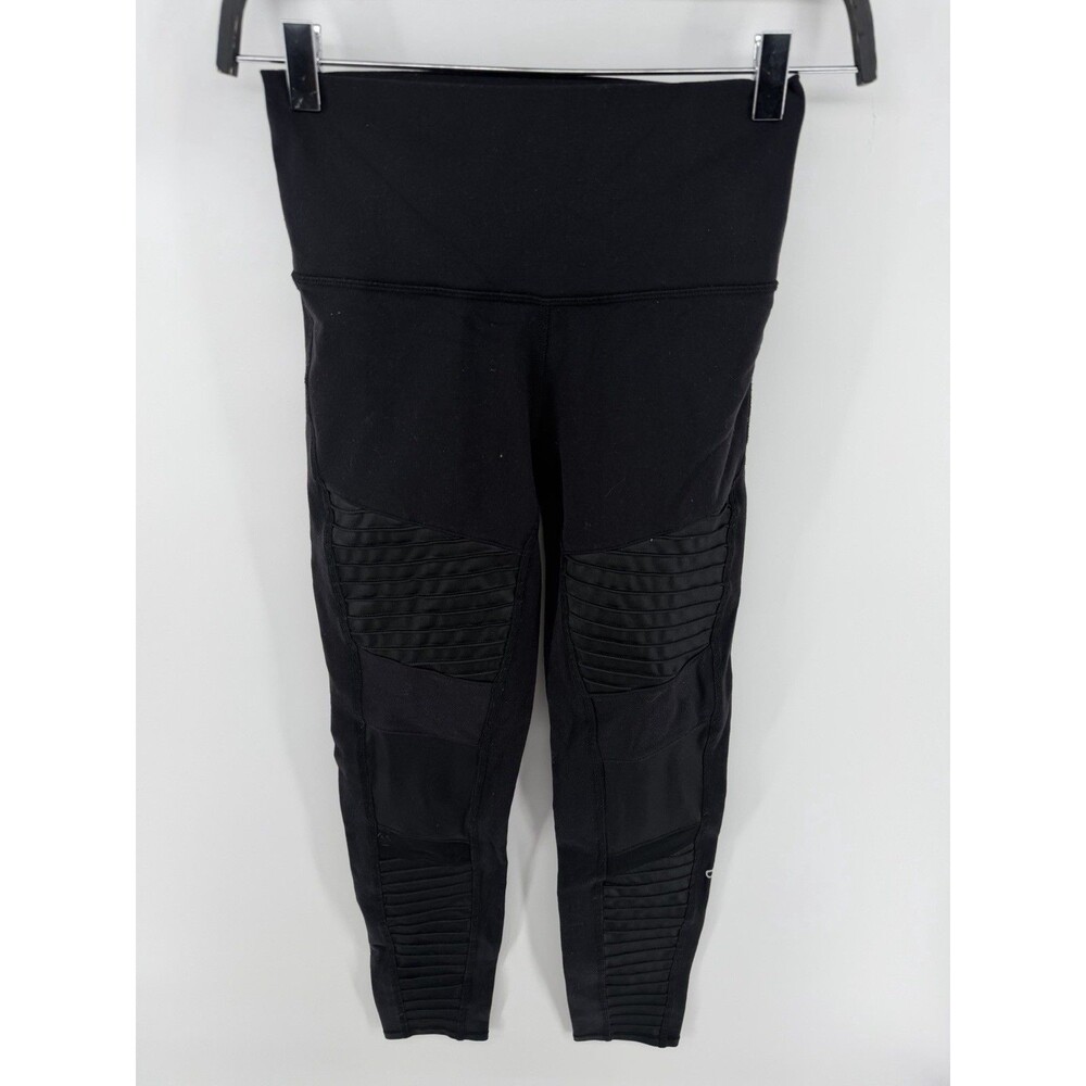 Alo Yoga Black High Waist Moto Leggings Mixed Media Mesh Ribbed Athletic M